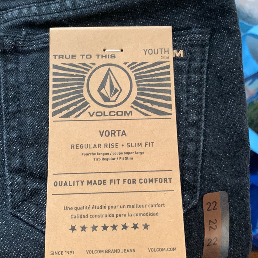 Boys size 8 slim (22 waist) brand new w tags, 2 pairs black jeans Volcom